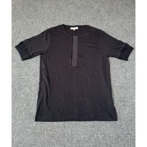 Merz B Schwanen Shirt Mens Large Size 6 Black Thermal Henley Short Sleeve Tee